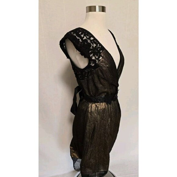 Vera Wang Lavender Label Dress Size 6 Gold Metallic with Black Lace - Picture 5 of 10